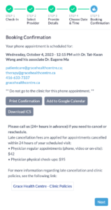 Step 6: You will now see a summary page of your appointment and our clinic cancellation policies